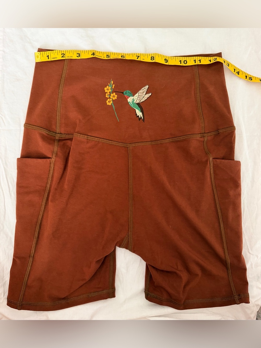 Large Purusha People High-Waist Women's Bike Shorts with Hummingbird
